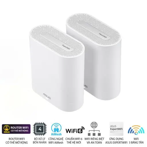 ASUS ExpertWiFi EBM68 2 packs Router - White, AX7800 Tri-band Business Mesh WiFi 6 System