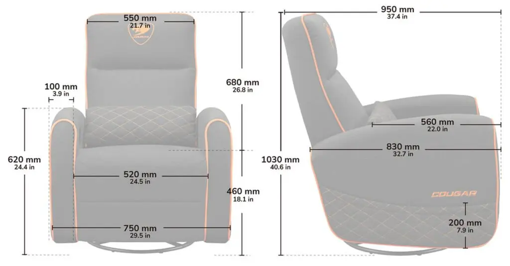Cougar FIDOM Gaming Sofa Chair- Black, Dynamic Comfort 39 FIDOM dimensions 1024x534 1