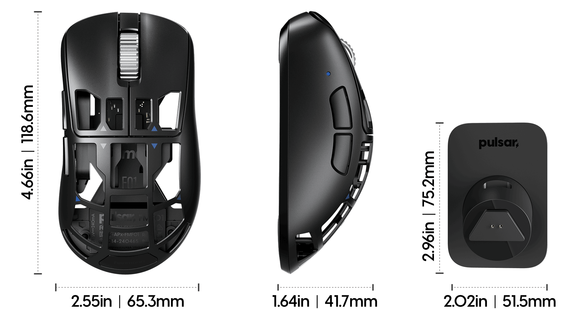 Pulsar Feinmann F01 Wireless Magnesium First Edition Black (8K Polling Rate Dock included) Gaming Mouse - 46g, limited 5000pcs 45 Feinmann F01 First Edition size
