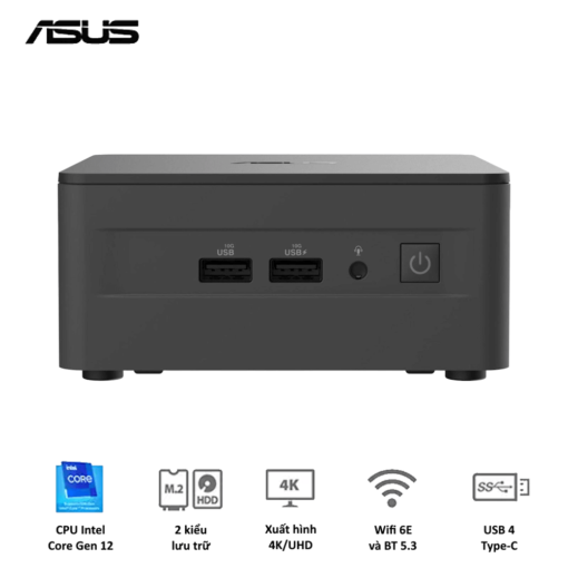 ASUS NUC 12 PRO Tall RNUC12WSHI300001I Barebone miniPC - Intel Core i3-1220P, Intel® UHD Graphics,  Intel® Wi-Fi 6E AX211 (Gig+), Bluetooth 5.3, Thunderbolt 4 Type-C + DisplayPort 1.4 , HDMI 2.1, Adapter included