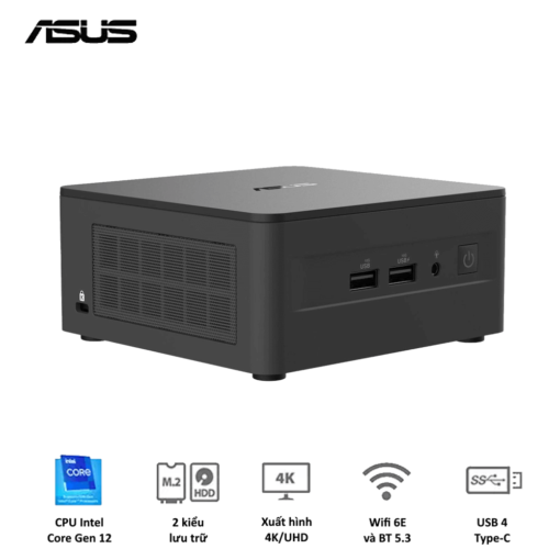 ASUS NUC 12 PRO Tall RNUC12WSHI300001I Barebone miniPC - Intel Core i3-1220P, Intel® UHD Graphics,  Intel® Wi-Fi 6E AX211 (Gig+), Bluetooth 5.3, Thunderbolt 4 Type-C + DisplayPort 1.4 , HDMI 2.1, Adapter included