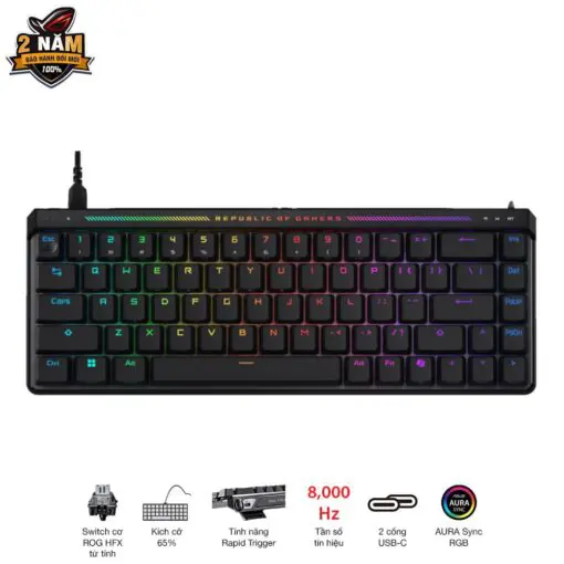 ASUS ROG Falchion Ace HFX Gaming Keyboard – Black, 65%, pre-lubed ROG HFX Magnetic Switches, 8K Hz polling rate, touch panel