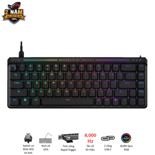 ASUS ROG Falchion Ace HFX Gaming Keyboard – Black, 65%, pre-lubed ROG HFX Magnetic Switches, 8K Hz polling rate, touch panel