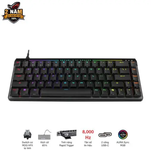 ASUS ROG Falchion Ace HFX Gaming Keyboard – Black, 65%, pre-lubed ROG HFX Magnetic Switches, 8K Hz polling rate, touch panel
