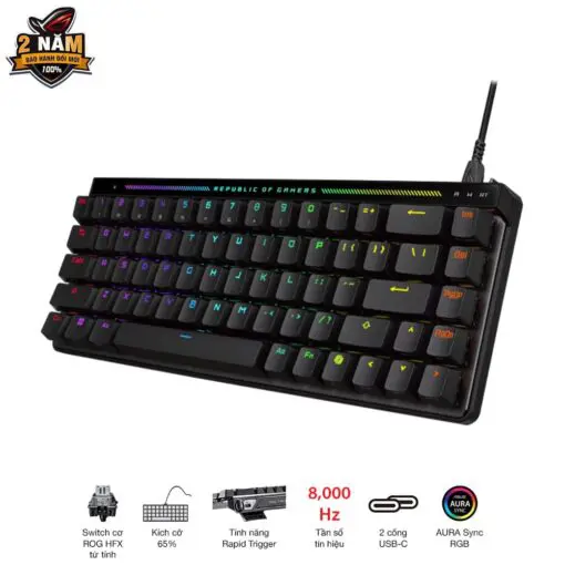 ASUS ROG Falchion Ace HFX Gaming Keyboard – Black, 65%, pre-lubed ROG HFX Magnetic Switches, 8K Hz polling rate, touch panel