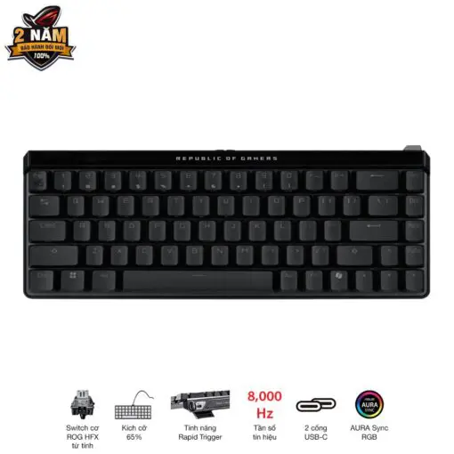 ASUS ROG Falchion Ace HFX Gaming Keyboard – Black, 65%, pre-lubed ROG HFX Magnetic Switches, 8K Hz polling rate, touch panel