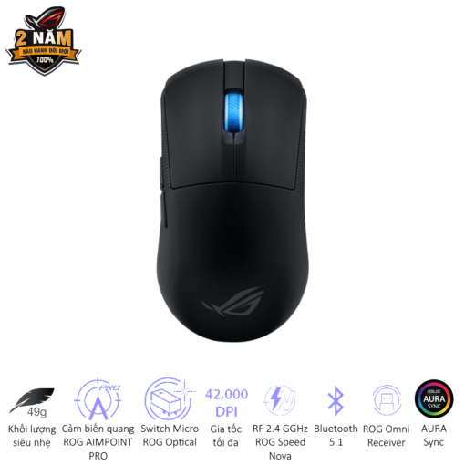 ASUS ROG Harpe Ace Mini Black Gaming Mouse - 49g ultra-lightweight, Wireless 2.4GHz RF, Bluetooth, Wired, 42K DPI Sensor