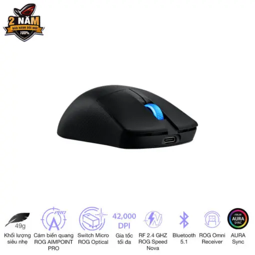 ASUS ROG Harpe Ace Mini Black Gaming Mouse - 49g ultra-lightweight, Wireless 2.4GHz RF, Bluetooth, Wired, 42K DPI Sensor