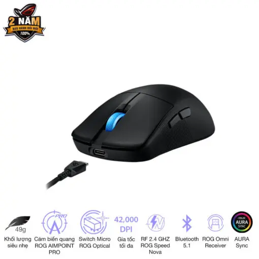 ASUS ROG Harpe Ace Mini Black Gaming Mouse - 49g ultra-lightweight, Wireless 2.4GHz RF, Bluetooth, Wired, 42K DPI Sensor