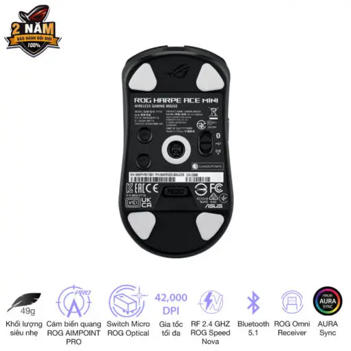 ASUS ROG Harpe Ace Mini Black Gaming Mouse - 49g ultra-lightweight, Wireless 2.4GHz RF, Bluetooth, Wired, 42K DPI Sensor
