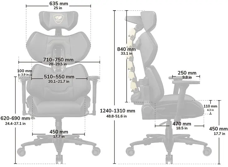 Cougar Terminator Elite Silver Egronomic Gaming Chair 44 TerminatorElite section size