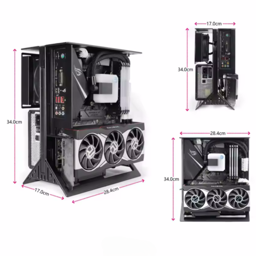 XTIA Xproto ATX V2 Black Case - aluminum alloy, water cooling open frame, support RTX 4090, ATX psu, 240 AIO