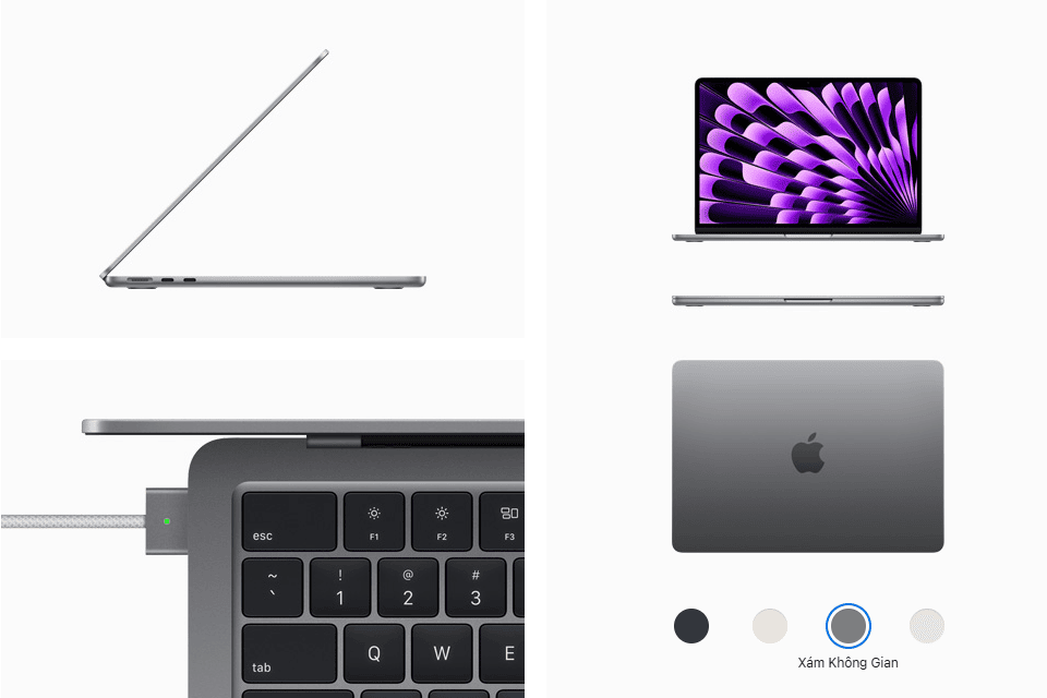 Apple MacBook Air M2 2024 10GPU Space Grey (Z15S006J7) Laptop - Apple M2 Chip (8C CPU, 10C GPU 16C Neural Engine), 16GB RAM, 256GB SSD, 13.6" Liquid Retina (2560x1664), USB-C 30W 15 color 3