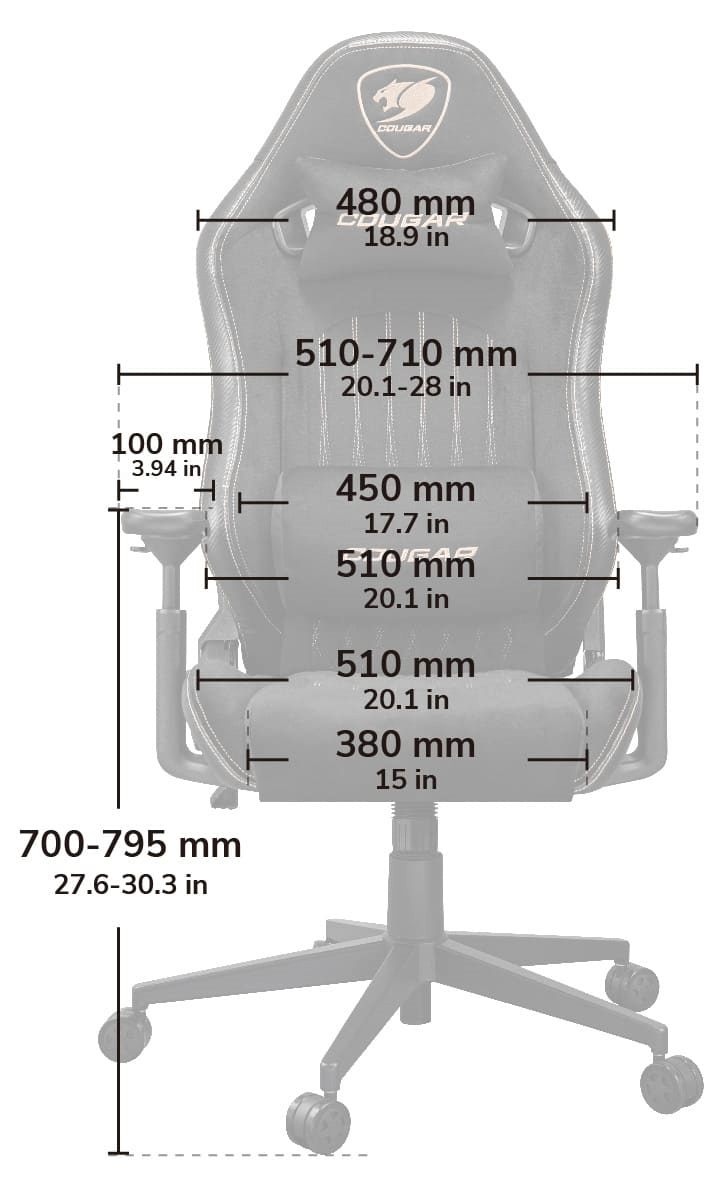 Cougar Explore Royal Gaming Chair - Breathable Velvet Fabric & PVC Leather, 3D Armrests, Lumbar & Neck Pillows 57 dimension page s 2