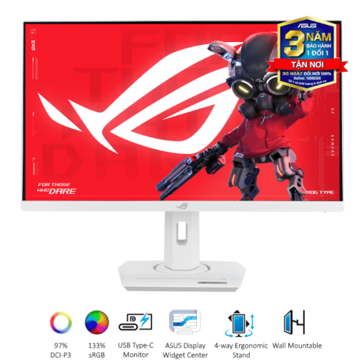 ASUS ROG Strix XG27ACS-W Gaming Monitor - White, 27 inch, 2K (2560x1440), IPS, 180Hz, 1ms GTG, ELMB, G-Sync compatible, FreeSync, DisplayHDR™ 400, Tripod socket