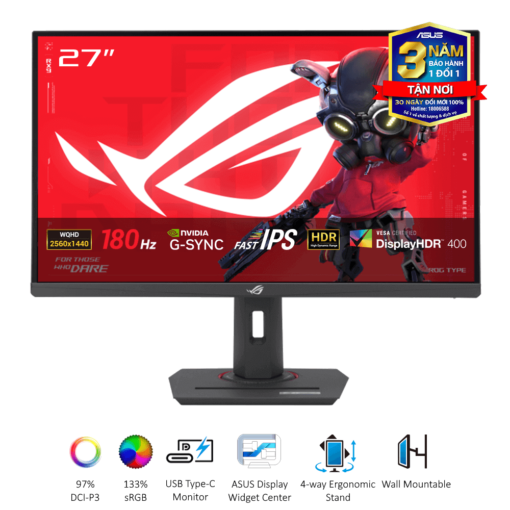 ASUS ROG Strix XG27ACS Gaming Monitor - 27 inch, 2K (2560x1440), IPS, 180Hz, 1ms GTG, ELMB, G-Sync compatible, FreeSync, DisplayHDR™ 400, Tripod socket