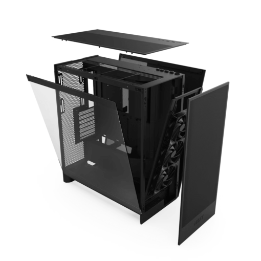 NZXT H7 Flow Matte Black (2024) Mid-Tower ATX Airflow Case - All Black, 3x F120Q Airflow Fan