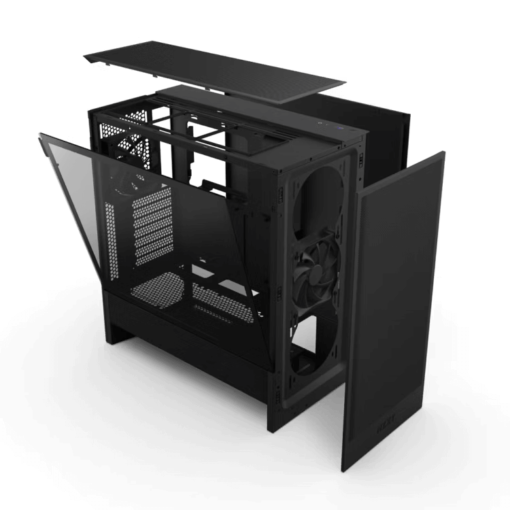 NZXT H5 Flow Matte Black (2024) Compact Mid-Tower ATX Airflow Case - All Black, 2x F120Q Fan
