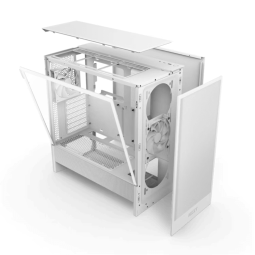 NZXT H5 Flow Matte White (2024) Compact Mid-Tower ATX Airflow Case - All White, 2x F120Q Fan