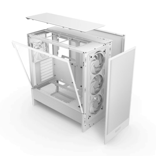 NZXT H5 Flow RGB Matte White (2024) Compact Mid-Tower ATX Airflow Case - All White, 1x F360 RGB Core Fan, 1x F120Q Fan