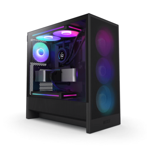 NZXT H5 Flow RGB Matte Black (2024) Compact Mid-Tower ATX Airflow Case - All Black, 1x F360 RGB Core Fan, 1x F120Q Fan