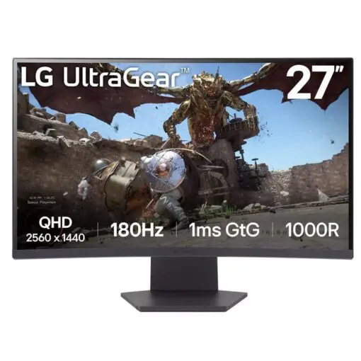 LG Ultragear 27GS60QC-B Curved (1000R) Gaming Monitor - 27 inch QHD (2560x1440), 180Hz, IPS 1ms (GtG), HDR10, sRGB 99% (Typ.), AMD FreeSync™