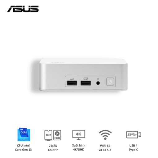 ASUS NUC 13 Prodesk Mini PC (RNUC13VYKI50006) - Intel Core i5-1340P, 2xDDR4-3200, 2xNVMe, 1x SATA 2.5, 2x HDMI 2.1, 2x Thunderbolt, VESA MOUNT