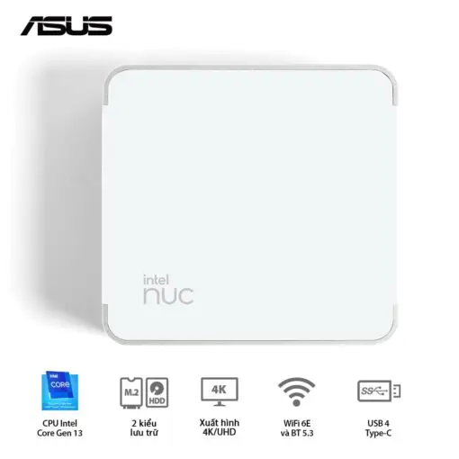 ASUS NUC 13 Prodesk Mini PC (RNUC13VYKI50006) - Intel Core i5-1340P, 2xDDR4-3200, 2xNVMe, 1x SATA 2.5, 2x HDMI 2.1, 2x Thunderbolt, VESA MOUNT