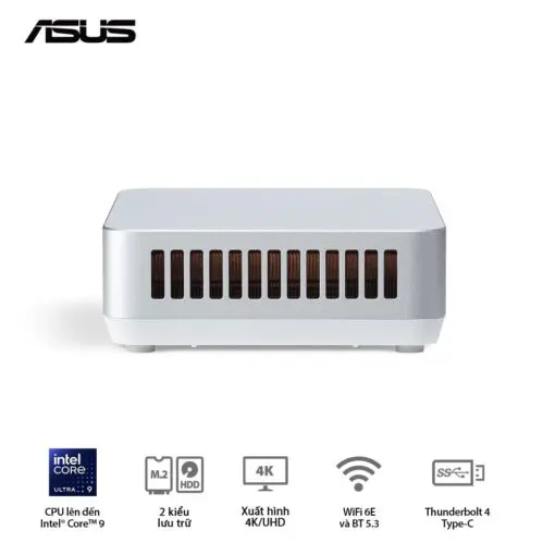 ASUS NUC 14 Pro+ Full System Mini PC (RNUC14RVSU500001I) - Intel Core Ultra 5- 125H, 2x NVMe, 2x HDMI 2.1, 2x Thunderbolt, VESA MOUNT, White