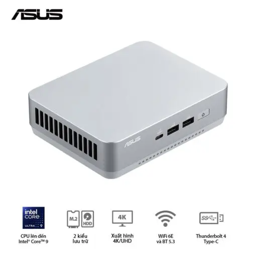 ASUS NUC 14 Pro+ Full System Mini PC (RNUC14RVSU500001I) - Intel Core Ultra 5- 125H, 2x NVMe, 2x HDMI 2.1, 2x Thunderbolt, VESA MOUNT, White