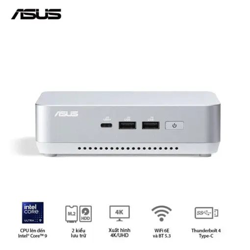 ASUS NUC 14 Pro+ Full System Mini PC (RNUC14RVSU500001I) - Intel Core Ultra 5- 125H, 2x NVMe, 2x HDMI 2.1, 2x Thunderbolt, VESA MOUNT, White