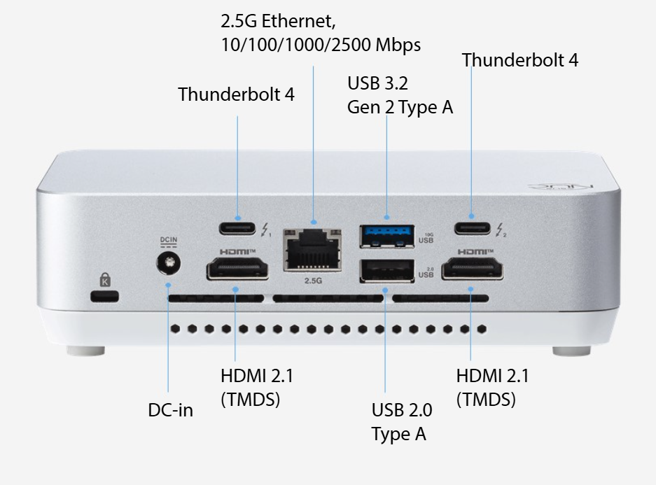 ASUS NUC 14 Pro+ Full System Mini PC (RNUC14RVSU500001I) - Intel Core Ultra 5- 125H, 2x NVMe, 2x HDMI 2.1, 2x Thunderbolt, VESA MOUNT, White 38 NUC 14 Pro Plus io 2