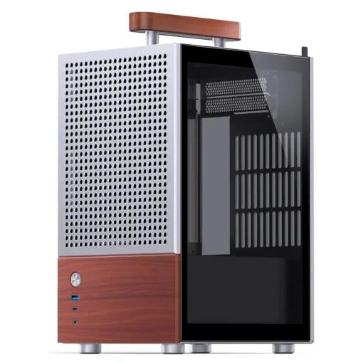 Jonsbo T6 Silver iTX Case - Aluminum, Multifunctional Handle, Walnut Panel