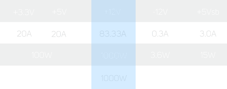 FSP VITA GM 1000W ATX 3.1 PCIe 5.1 Fully modular PSU - 80 Plus Gold 30 s08 table 1000w