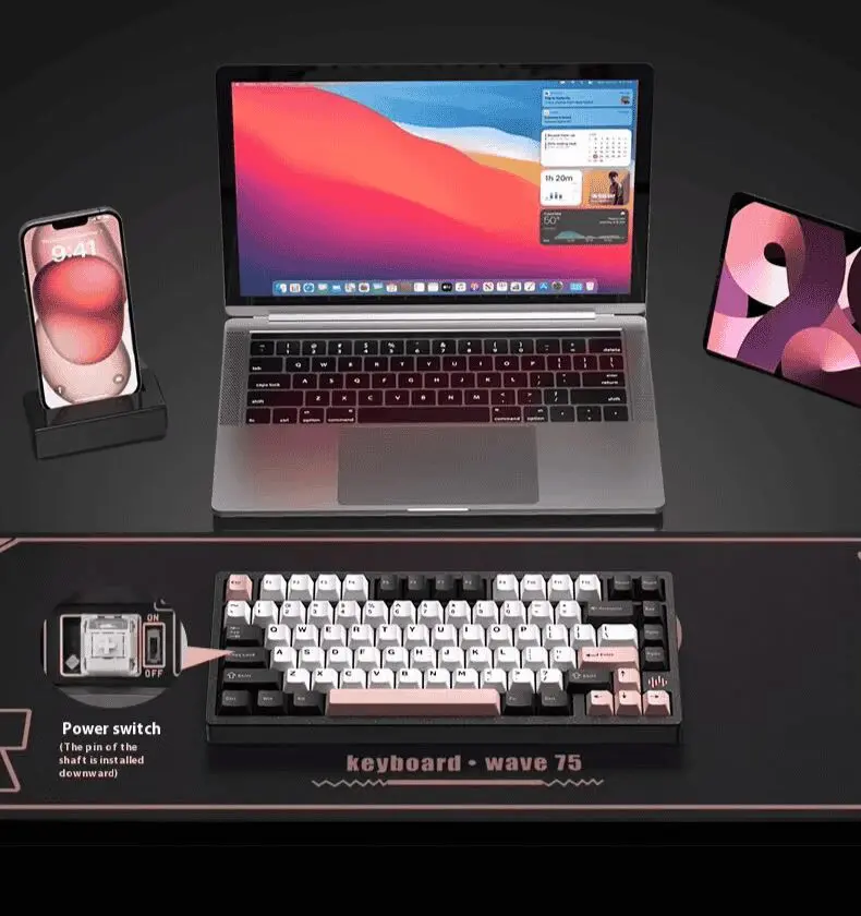 PMO WAVE75 Pro QMK Aluminum Mechanical Keyboard - 75%, 3-mode, FR4, Snow (Kailh), 8000mAh, PVD stainless steel weight 57 16 1