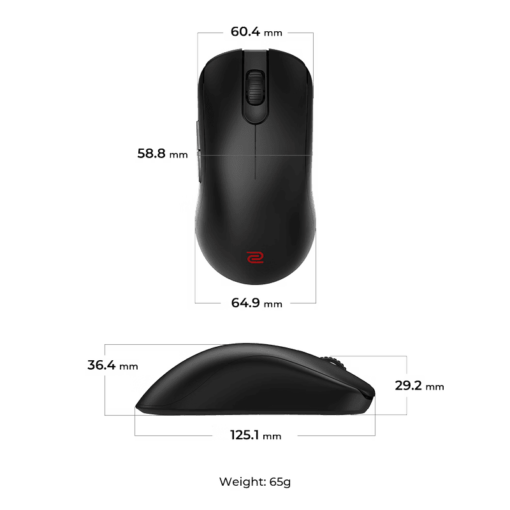 ZOWIE FK2-DW Wireless Ergonomic Gaming - 65g, Matte Black, M Size (125.1 x 64.9 x 36.4 mm)