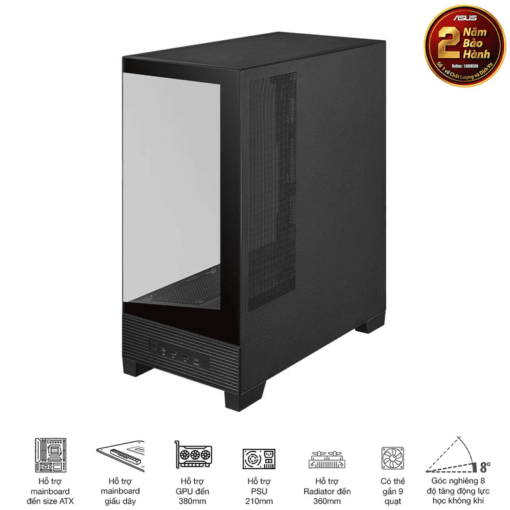 ASUS A31 Black ATX Mid-Tower Case - BTF Hidden Connectors, 8° Angled Base, Dual-Sided Tempered Glass
