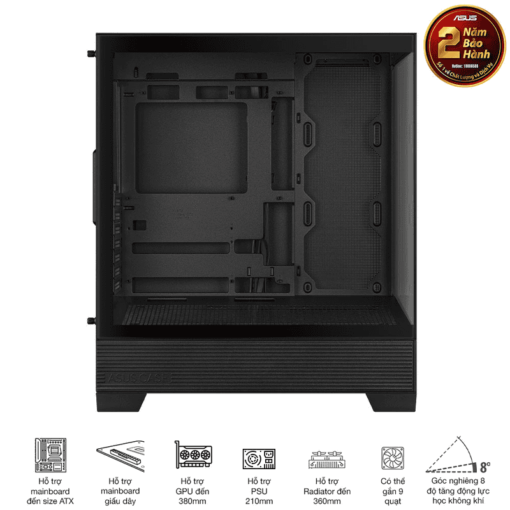ASUS A31 Black ATX Mid-Tower Case - BTF Hidden Connectors, 8° Angled Base, Dual-Sided Tempered Glass