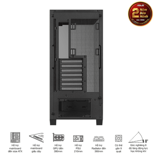 ASUS A31 Black ATX Mid-Tower Case - BTF Hidden Connectors, 8° Angled Base, Dual-Sided Tempered Glass