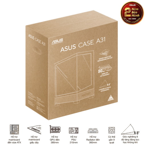 ASUS A31 White ATX Mid-Tower Case - BTF Hidden Connectors, 8° Angled Base, Dual-Sided Tempered Glass