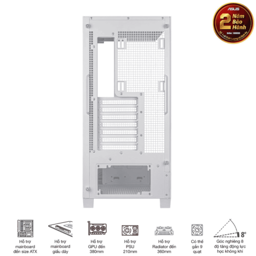 ASUS A31 White ATX Mid-Tower Case - BTF Hidden Connectors, 8° Angled Base, Dual-Sided Tempered Glass