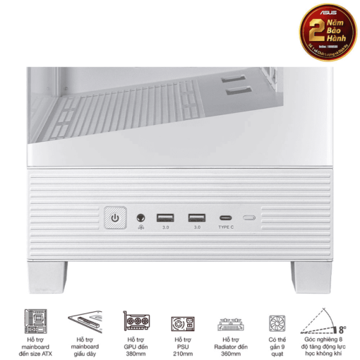 ASUS A31 White ATX Mid-Tower Case - BTF Hidden Connectors, 8° Angled Base, Dual-Sided Tempered Glass