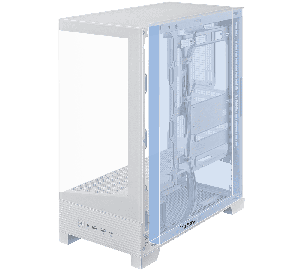 ASUS A31 White ATX Mid-Tower Case - BTF Hidden Connectors, 8° Angled Base, Dual-Sided Tempered Glass 45 ASUS A31 cable management 1