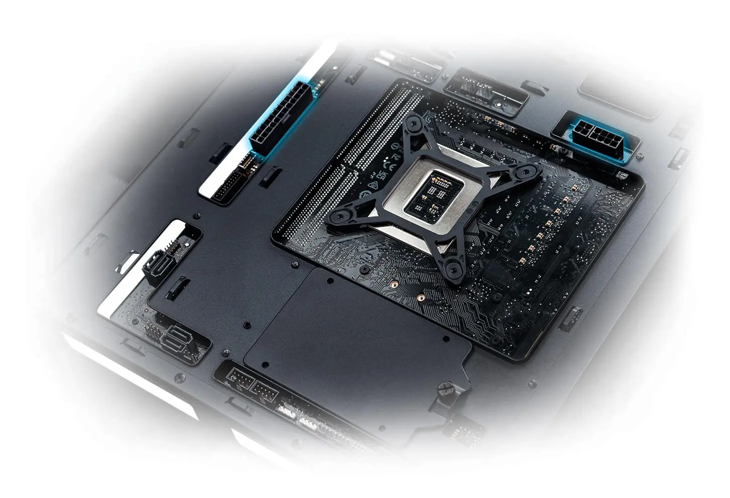 ASUS A31 White ATX Mid-Tower Case - BTF Hidden Connectors, 8° Angled Base, Dual-Sided Tempered Glass 38 ASUS A31 connectors highlight