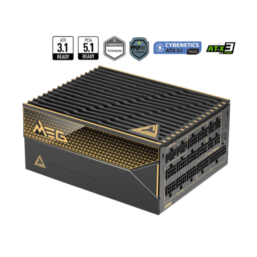 MSI MEG Ai1600T ATX 3.1 PCIE 5.1 PSU - 1600W, 80 plus Titanium, full-modular, Dual 12V-2x6 Cable
