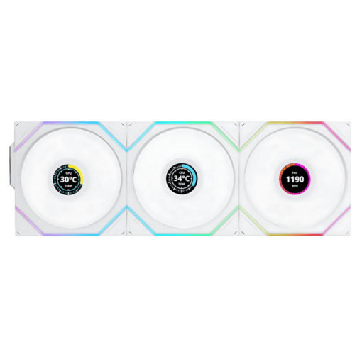 Lian Li UNI FAN TL120 LCD Wireless Triple White Fan (12TLLCD1W3W) - 3x 120mm fans, 2.4 GHz Wireless Signal for RGB & Fan Control