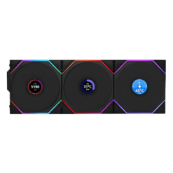 Lian Li UNI FAN TL120 LCD Wireless Triple Black Fan (12TLLCD1W3B) - 3x 120mm fans, 2.4 GHz Wireless Signal for RGB & Fan Control