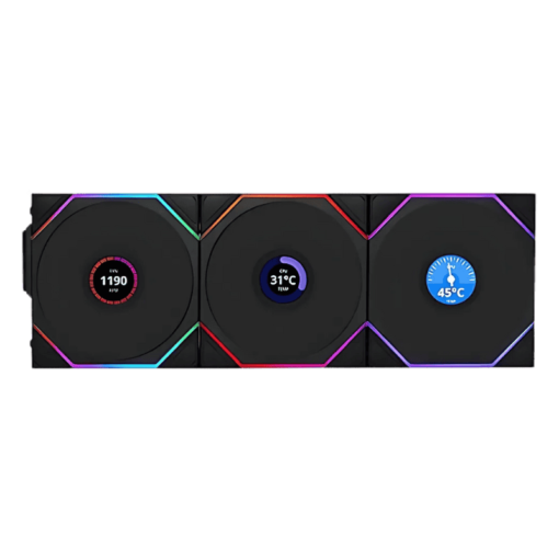 Lian Li UNI FAN TL120 LCD Wireless Triple Black Fan (12TLLCD1W3B) - 3x 120mm fans, 2.4 GHz Wireless Signal for RGB & Fan Control