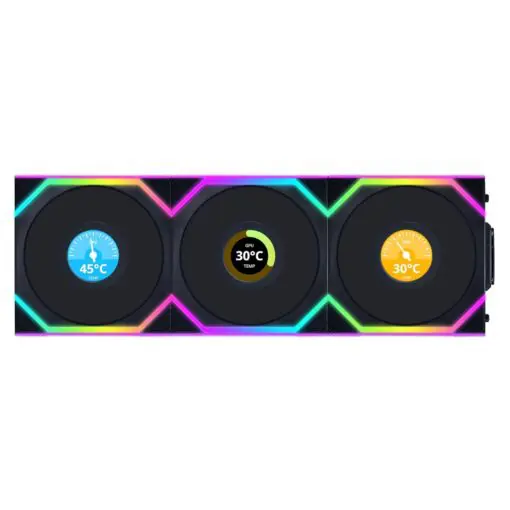 Lian Li UNI FAN SL Wireless LCD 120 Reverse Blade Triple Black Fan (12RSLLCD1W3B) - 3x 120mm fans, 1.6" LCD Display, 2.4 GHz Wireless Signal for RGB & Fan Control