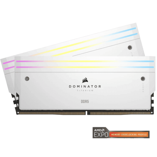 CORSAIR Dominator Titanium RGB 64GB (2x32GB) (AMD Expo) Memory Kit – White, 64GB (2x16GB) 6000MHz CL30 (CMP64GX5M2B6000Z30W)